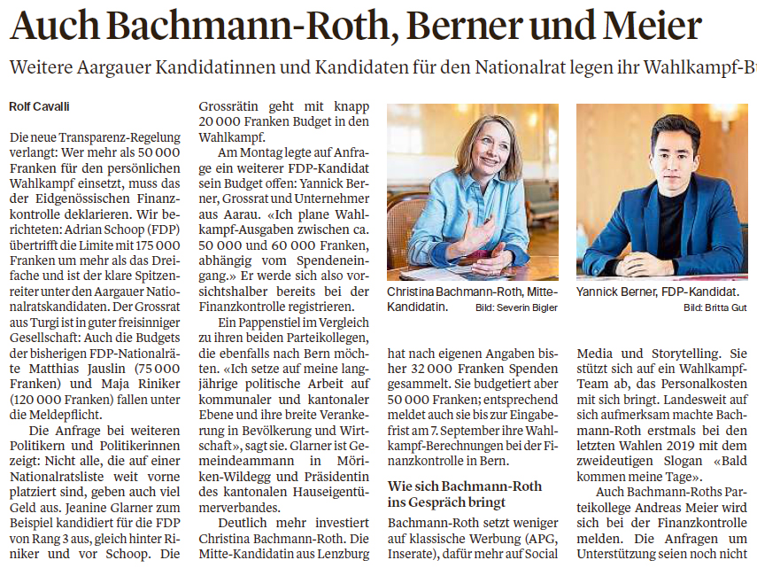 Offenlegung Wahlkampf-Budget Christina Bachmann-Roth
